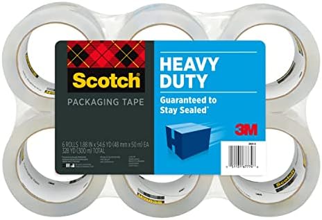 Scotch Heavy Duty Shipping Packaging Tape, 1.88" x 54.6 yd, 3" Core, Clear, Great for Packing, Shipping & Moving, 6 Rolls (3850-6)