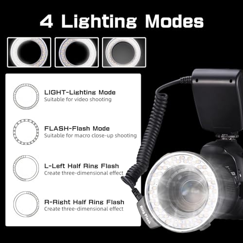 Flash Annulaire Macro LED à écran LCD et 7 niveaux d'intensité