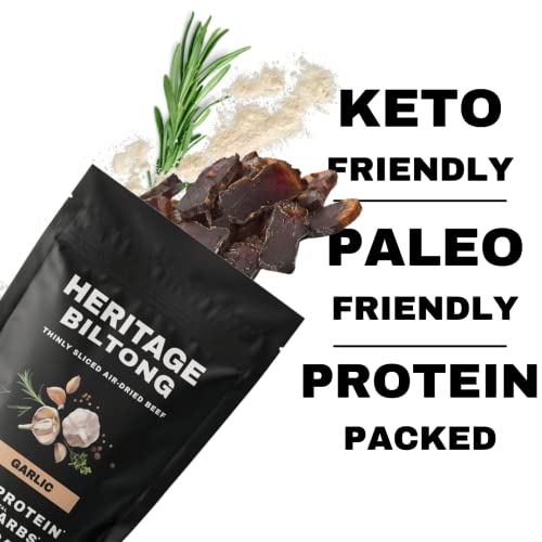 Heritage Biltong Air-Dried Beef | Better than Jerky | Paleo | Keto | Sugar Free | Gluten Free | High Protein | 2oz (4pack) (Variety)