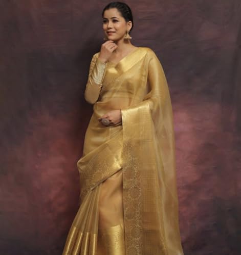 Image of Women's Glory Womens Satin Saree with Silver Woven Border | Elegant Plain Glossy Silk Saree for Party, Wedding, Reception & Festive Style with Unstitched Blouse Piece