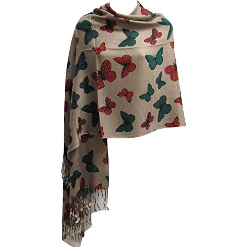 Large Fringed Luxurious Pashmina Butterfly Shawl Wrap Scarf - Main Image