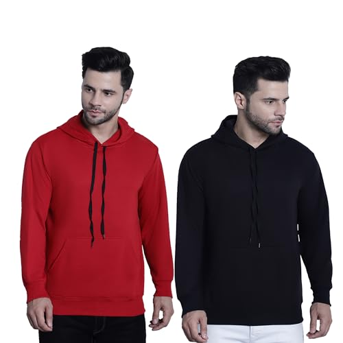 Image of Mack Jonney Solid Hooded Cotton Fleece Sweatshirt for Men (Pack of 2)-MACK50923