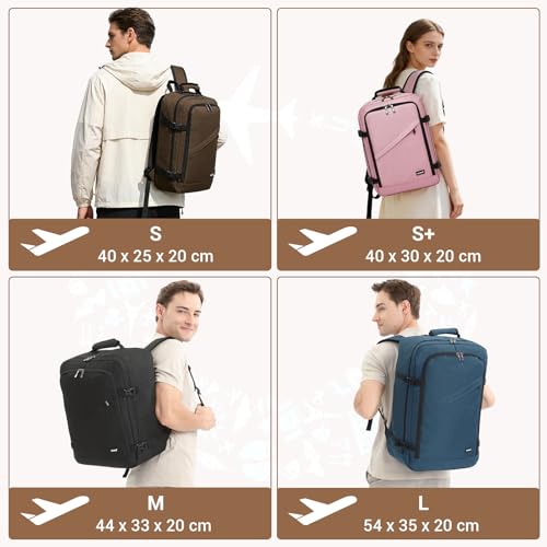 Miniatura 8 de Kono Mochila Cabina 55x35x20cm Bolsa De Viaje Grande Bandolera Portátil 38l Marrón