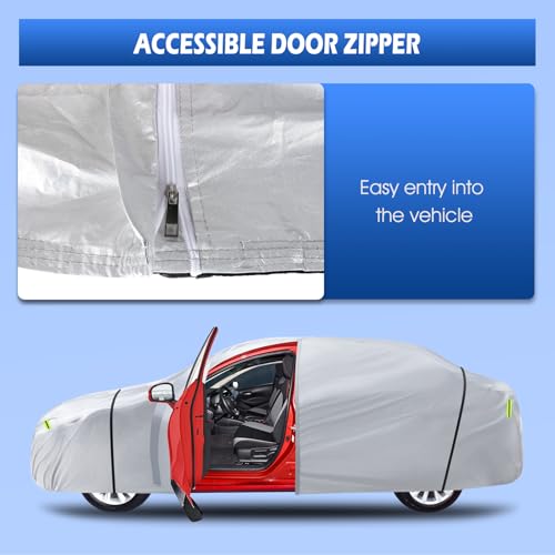 Image of 6 Layers Car Cover Waterproof All Weather for Automobiles, Size A2 with Door Zipper & Cotton Universal Fit for Toyota Corolla, Honda Civic, Kia Forte (178-186 inch), Silver