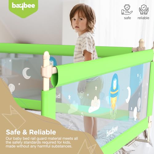 Image of BAYBEE Baby Bed Rails Guard (150x63 cm), Bed Rail for Baby Kids Safety, Portable Bed Rail Falling Protector Fence with Adjustable Height, Foldable Bed Rails for Newborn, Pack of 2, (Green)