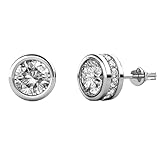 Cate & Chloe Mae 18k White Gold Plated Stud Earrings, Fancy Round Brilliant Earrings w/Swarovski Crystals Beautiful Round Diamond Cut Sparkling Crystal Stud for Women