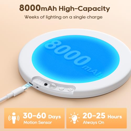 Image of 2 Pack Rechargeable Motion Sensor Ceiling Light, 8000mAh Battery Operated Ceiling Lights with Remote, Magnetic Wireless Closet Light, 3 Color Dimmable LED Lights for Closet Shower Pantry Hallway