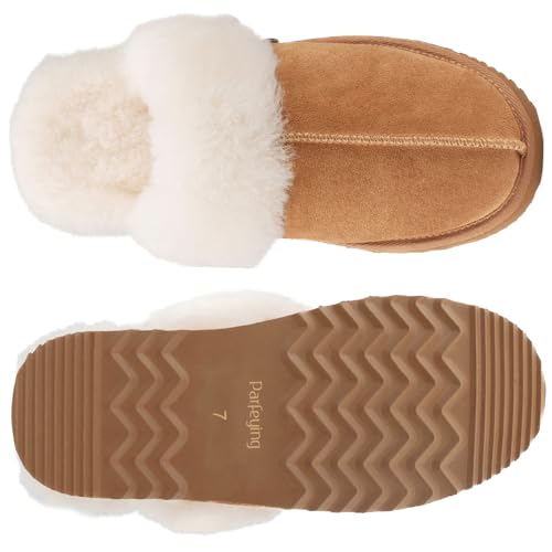 Parfeying Women's Sheepskin House Slippers Indoor Outdoor Shearling Shoes for Women4