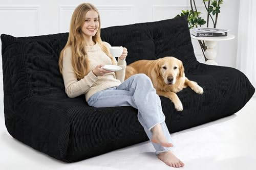 كرسي بين باج من كانسونا، كرسي بين باج عملاق للكبار، كرسي مريح كبير بجانب المدفأة، كرسي بين باج مريح مع حشوة ميموري فوم، اريكة ارضية للمنزل وغرفة المعيشة (اسود، 3 مقاعد)