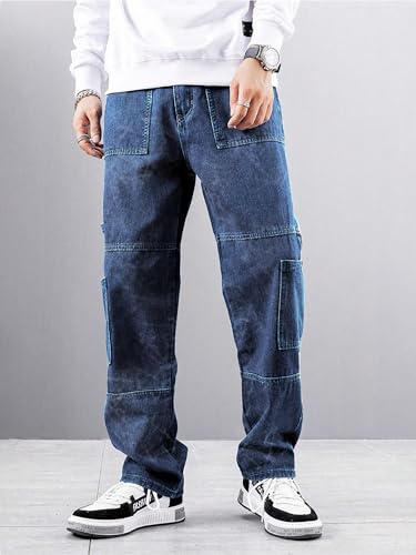 Image of Noble Monk Loose Fit Men's Flip Pocket Jean || Mens Stylish Loose Fit Denim Cargo || Multi-Pocket Styling Pant|| Men Jeans || Jeans for Men