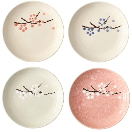 yaocoral 6 inch 4 Pack Ceramic Japanese Appetizer Plates Serving Dishes