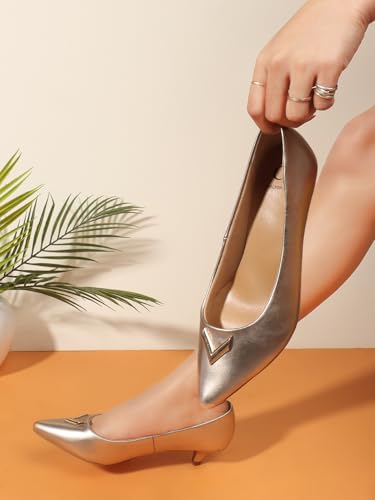 Image of Carlton London Women Comfortable Kitten Heel Pointed Toe Slip-On Fashion Pump for Party, Wedding, Office and Casual Use