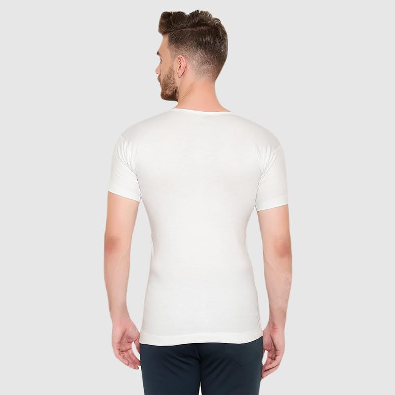Image of INNERO Men's Vest with Sleeves | Cotton Half Sleeve Round Neck Vest, Baniyan, Ganji, Undershirt (White)