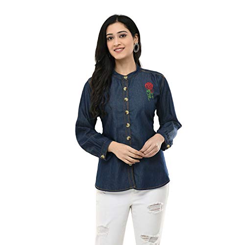 Image of Maahi Women's Denim Blue Embroidery Casual Shirt