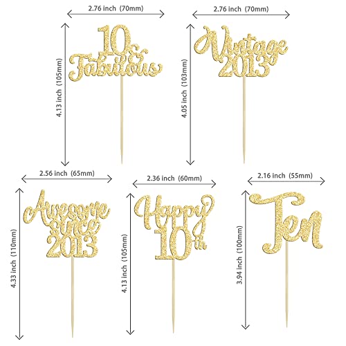 30Pcs Vintage 2013 Cupcake Toppers Glitter Happy 10Th Birthday 10 Fabulous Cupcake Picks Cheers To 10 Years For 10Th Birthday Wedding Anniversary Party Cake Decorations Supplies Gold #TOP1