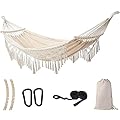 SXSEAGLE Hammock Hanging Swing Double Max 500lbs Macrame for Indoor Outdoor Patio Yard Garden (Beige)