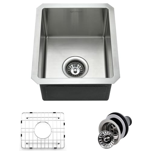 Image of Ecochannels Undermount Wet Bar Sink, 13 x 15 Inch Single Bowl Small Bar Kitchen Sink 16 Gauge T-304 Stainless Steel RV Sinks