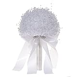 ISAKEN Brautstrauß Braut Rosen Blumen Hochzeit Weiß Perlen Brautstrauß Dekor mit Perlen Bouquet Rosen Home Deko Bouquets Blumenstrauß Romantische Blumen Haus Garten Party Dekoration