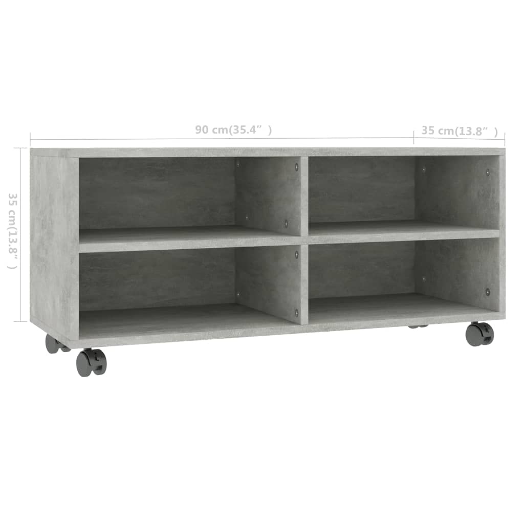 vidaXL Mobile TV con Ruote e Scomparti Aperti Robusto Elegante Armadietto Basso Multimediale DVD Credenza Hifi Grigio Cemento in Truciolato
