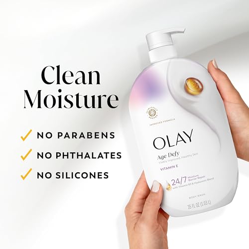 Olay Body Wash for Women, Age Defy with Vitamin E, 24/7 Moisture Barrier Repair, Hydrating & Cleansing for Visibly Soft Skin, Vitamin B3 & Hyaluronic Blend, All Skin Types, 22 fl oz (Pack of 2) - image 7