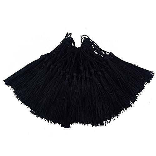 Image of 100pcs 13cm /5 Inch Silky Floss Bookmark Tassels with 2-Inch Cord Loop and Small Chinese Knot for Jewelry Making, Souvenir, Bookmarks, DIY Craft Accessory (Black)