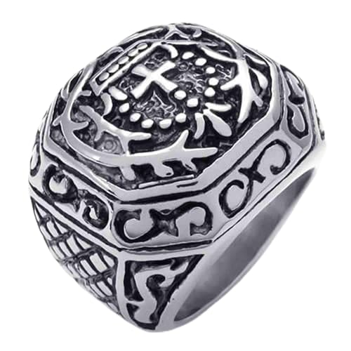 Bague homme bague biker acier inoxydable gros anneau rétro noir argent