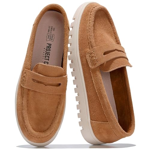 Project Cloud 100% Genuine Leather Loafers for Women – Memory Foam Insoles Slip On Shoes for Women – Lightweight Womens Shoes – Non Slip Womens Loafers (Filide1, Whiskey,8)