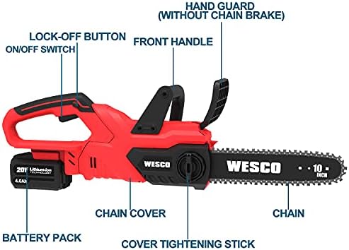 Cordless Chainsaw, WESCO 20V Chainsaw 