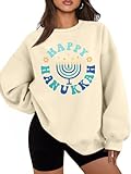 MAXIMGR Hanukkah Sweatshirt Ugly Hanukkah Sweater Women Menorah Pullover Casual Crewneck Long Sleeve Tee Tops Apricot