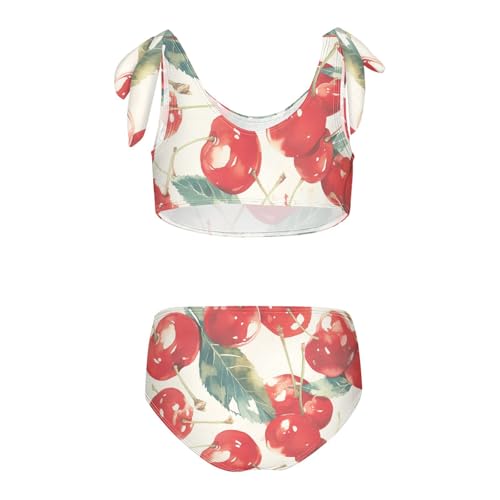 Red Cherry Girls Two Piece Kids Bikini Set Beach Swimsuit Swimwear Cute Shoulder Strap2