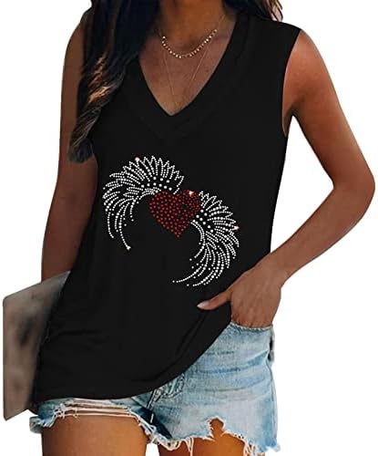 Womens Tank Tops Women's Iron-on Diamonds Graphic Shirts Tank Tops Casual Sleeveless Summer Tops Holiday Tee Shirt Large 01-Black