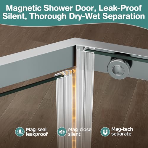 36 Corner Shower Door,36\" W x 72\" H Neo-Angle Corner Shower Enclosure,Frameless Pivot Shower Doors with 1/4” (6MM) SGCC Tempered Glass for Walk-in Shower,Chrome - Thumbnail 7