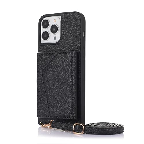 Capa de celular tipo carteira a tiracolo compatível com iPhone 13 Pro Max, carteira de couro, porta-