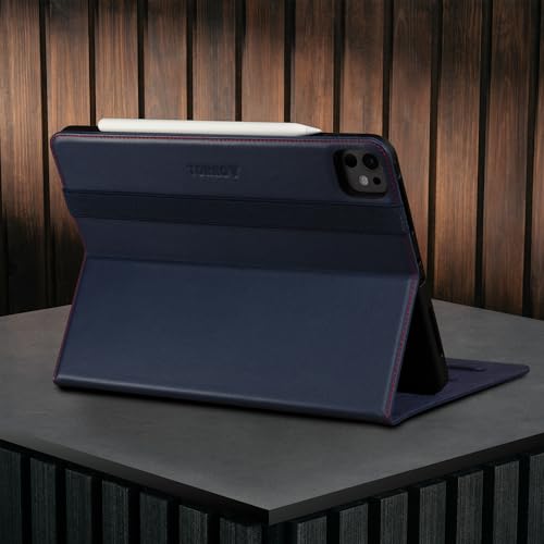 Coque iPad Pro 11 2024 cuir véritable bleu avec support stylet - 3