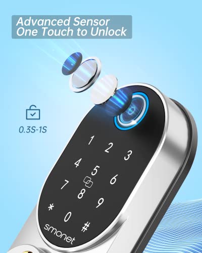 Door Locks With Keypads,Smonet Fingerprint Keyless Entry Smart Deadbolt With Auto Lock Touchscreen,Electric Digital Biometric Front Door Lock With Fobs Code Key,Wireless Home Combination Lock Gifts #TOP4