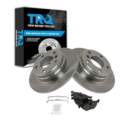 Image of TRQ Rear Brake Pad and Rotor Set Semi Metallic Rotors | For 1992-1998 BMW 318i 1992-1997 318is 1998-1999 323i 1992-1995 325i 1996-1998 328i 1996-1999 328is