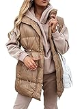 Uifely Women Long Puffer Vest Outerwear Sleeveless Drawstring Puffy Jacket Coat Zipper Quilted Vest