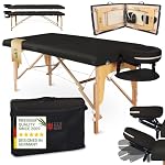 Zen Table de Massage Pliante professionelle - lit esthetique Table Tatouage, Extension de Cils en Bois et Hauteur réglable, Portable avec Appui-tête réglable, accoudoirs, Sac de Transport (Noir)