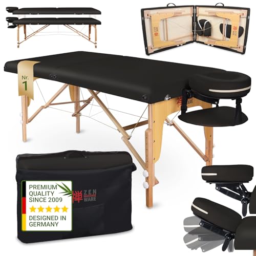 Zen® Startup Massageliege klappbar & Mobile Massagetisch aus Holz, stabile Massagebett - Massagebank höhenverstelbar, Tattoo & Kosmetikliege - Behandlungsliege mit Kopfteil - Schwarz