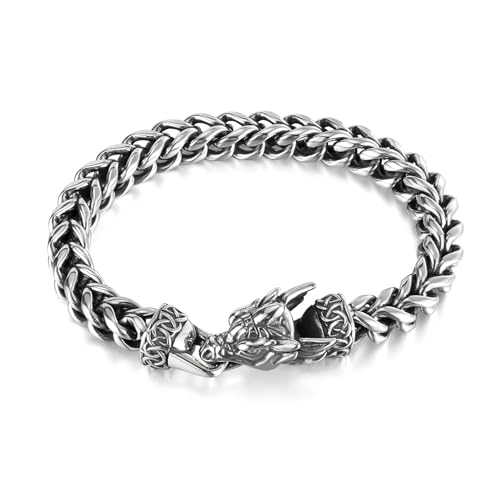 NewHuajiava Dragon Head Bracelet Men's Stainless Steel Braided Chain Bracelet Fashion Accessories Daily Wear