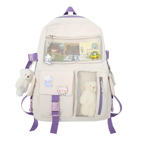 Mochila para escola, Conjunto de mochila, Mochila japonesa para meninas de alta capacidade Bolsa escolar para meninas, Mochilas fofas de design de anime com acessórios de urso para laptops, documento