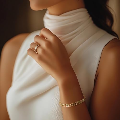 14K Gold Bracelets for Women Gold Bracelets for Men Unique Woven Chain Structure Womens Chunky Bracelet Stack 7, 7.5, 8, 8.5in3