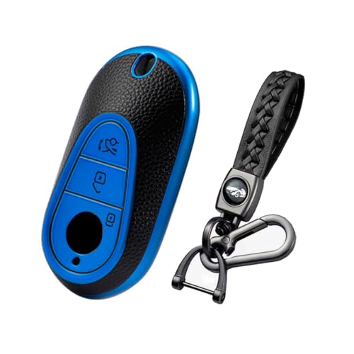 【BAGOOD】スマートキーケース キーホルダー メルセデスベンツ Benz ベンツキーケース Sクラス Cクラス 2020年式 2021年式 専用 オシャレ TPU 超軽量 4色 (革柄ブルー)