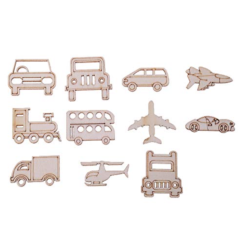 Buzhi 30Pcs Wood Embellishments, Wooden Transportation Truck Car Helicopter Shape Wooden Cutouts,Wood Ornaments For Craft Wedding Decor #TOP19