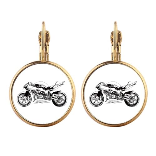 Boucles d'oreilles clip moto noire pendantes dorées pour éviter la douleur du perçage