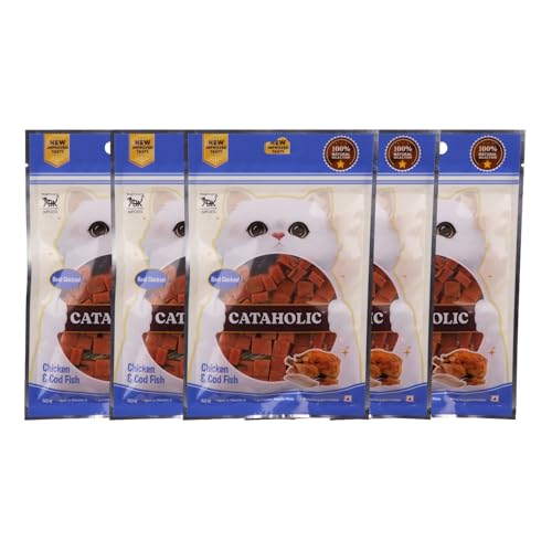 Image of Cataholic Cube Chicken and Codfish 50g - Soft Chewy Cat Treats with Real Meat & Fish High Protein, Grain-Free, Healthy Snack (Pack of 5)