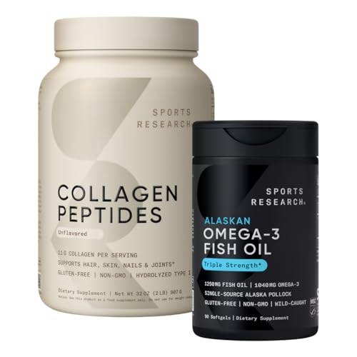 Sports Research®- Hydrolyzed Bovine Collagen Peptides and Alaskan Omega-3 Fish Oil Supplement