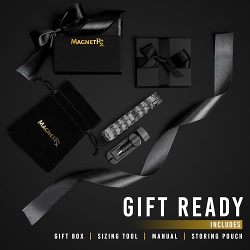 MagnetRX Ultra Strength Magnetic Therapy Bracelet | Arthritis Pain Relief and Carpal Tunnel Magnetic Bracelets for Men | Adjustable with Gift Box (Gunmetal)