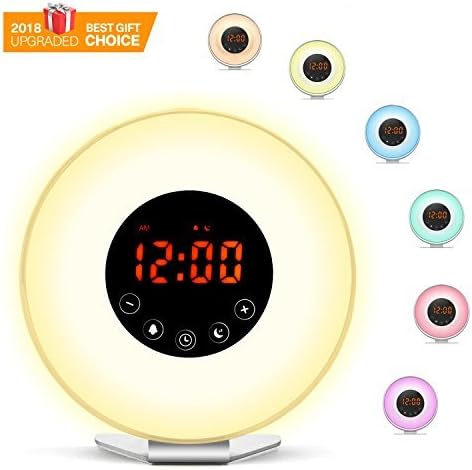 Smarlance Wake Up Light Alarm Clock, [2018 UPGRADED] Sunrise Sunset Simulation with 6 Nature Sounds, FM Radio, 7 Colors Night Light Clock, Snooze Function for Heavy Sleepers