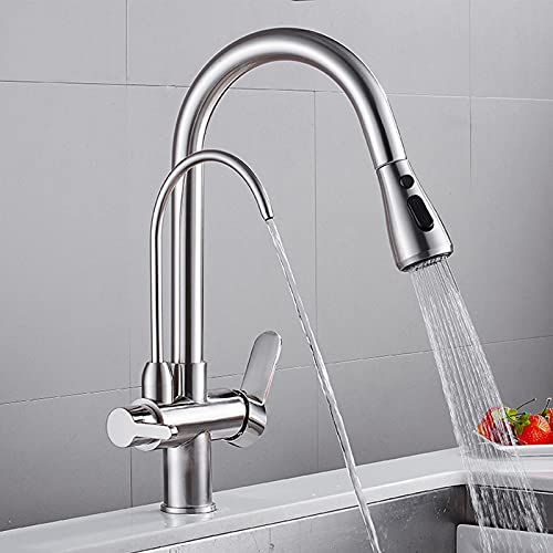 Robinet de cuisine extractible noir pour évier moderne avec double commande d'eau potable - 4